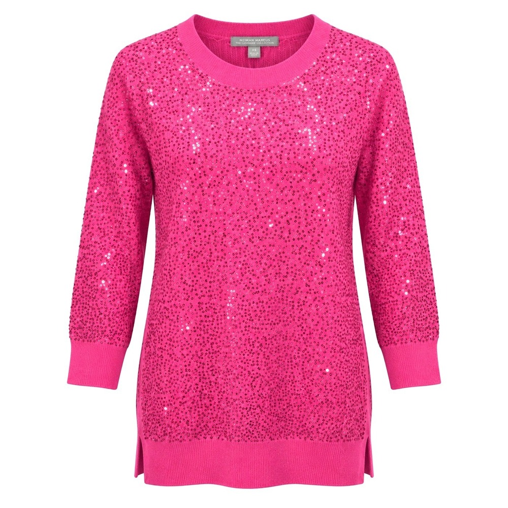Neiman Marcus 100% Cashmere Sequin Pink Sweater Womens XS Oversized Fits S M NEW